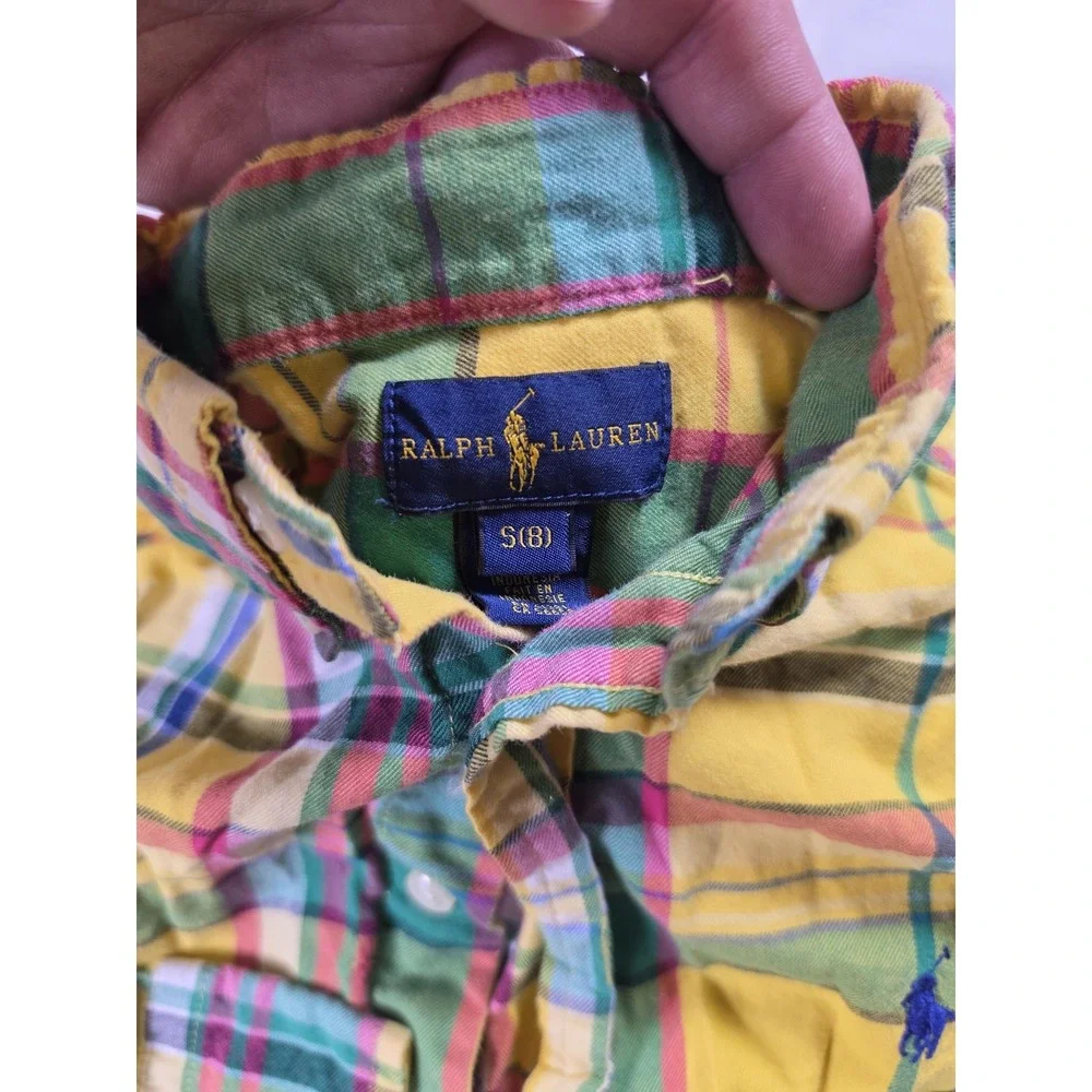 Ralph Lauren Shirt Boys 8 Multicolor Plaid Long Sleeve Button Up Casual Spring